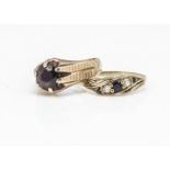 Two 9ct gold dress rings, including a garnet signet ring in claw setting, ring size P and a sapphire