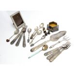 A collection of silver and silver plate and other items, including a cased set of silver handled