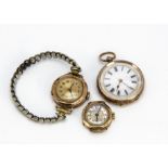 Three yellow metal cased watches, including a lady's pocket watch marked 9ct, 27g, a small Watches