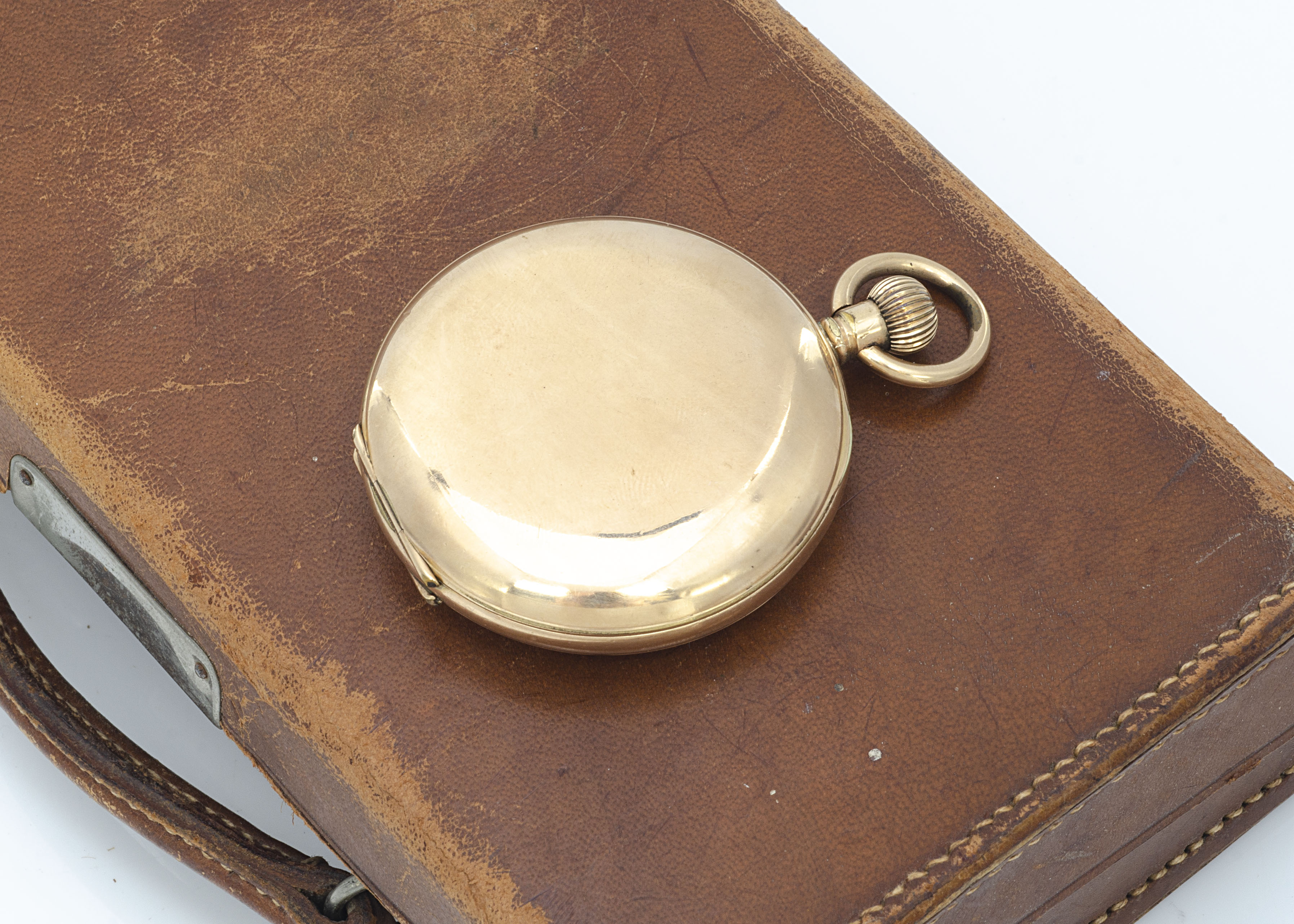 An early 20th century Waltham gold plated half hunter pocket watch, 50mm, with blue enamel Roman - Image 2 of 3