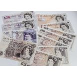 Three second half 20th century £20 notes and eight £10 bank notes, with 6 Gill £10, a Lowther £10