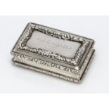 A George IV silver snuff box by Nathanial Mills, 7.5cm wide and 3.45 ozt, having engraved
