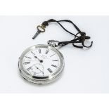 A Victorian open faced pocket watch, 54mm 935 marked case, white enamel dial with Kay's "Perfection"