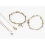 A quantity of 9ct gold, including a three bar bracelet with padlock clasp, another similar,