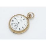 A George V 18ct gold open faced pocket watch by J.W. Benson, 51mm, white enamel dial with