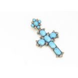 A 19th Century turquoise and diamond cross pendant, 5.2cm x 2.7cm, 10g