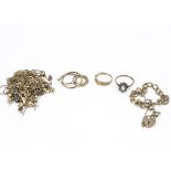 A collection of 9ct gold, including dress rings, earrings, necklaces etc, 29g
