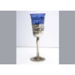 A modern silver and glass Middle Eastern goblet, stamped 925, 21.5cm high