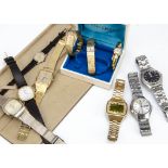 Nine second half 20th century gentlemen's and ladies wristwatches, together with a lady's clasp