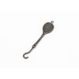 A novelty tennis racket button hook, dated Birmingham 1890, 5.2cm long