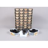 Topcon Spare Parts, nine Raaco metal cabinets with plastic drawers containing Topcon spare parts