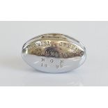 A chromed Welsh miners snuff box, stamped to lid Daniel Jenkins Crumlin MON 1899