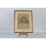 An Edwardian print of Exeter Cathedral, signed lower left Cecil Alin with blindstamp 42cm x 31cm, An