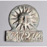 Sun Fire Office Fire Mark, 1710-1959, lead, W3B, G, slight squashing to nose, fixing holes