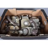 A group of five vintage grey plastic rotary telephones, all with grey/brown recievers (parcel)