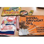 An assortment of enamel and metal advertising signs, to include Pepsi Cola, A1 lights, Royal