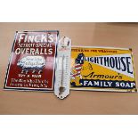 Three modern advertising items, one for Finck's 'Detroit Special' Overalls, Lighthouse Armour's