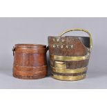 H.M.S Victory, an oak and brass banded bucket, with applied bras H.M.S Victory name to the front,