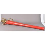 A vintage Foam-making Branch pipe, possibly Pyrene, brass and red painted, approx. 130cm in length