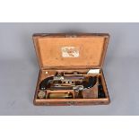 A pair of 19th Century box lock percussion cap belt pistols, matching numbers (331), the pistol with