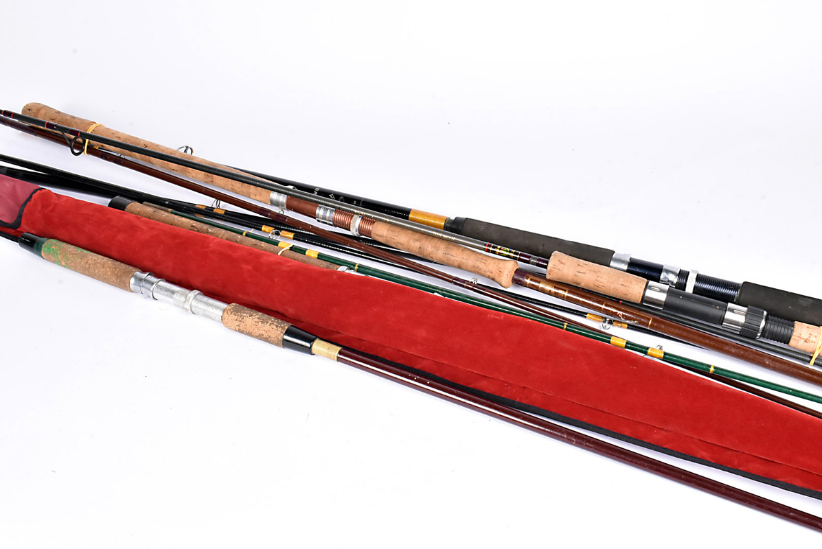 An assortment of fishing rods, to include a Daiwa three piece 11.5', a Bruce & Walker 2 piece