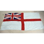 A 1980s British Royal Navy White ensign flag, by Chatham Dockyard Flagloft Ltd, with maker's name