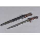 An early British Lee Metford bayonet and scabbard, the double edged blade marked with a crowned