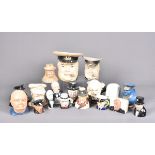 An assortment of Winston Churchill items, including Character Jugs, salts, busts and more, plus a