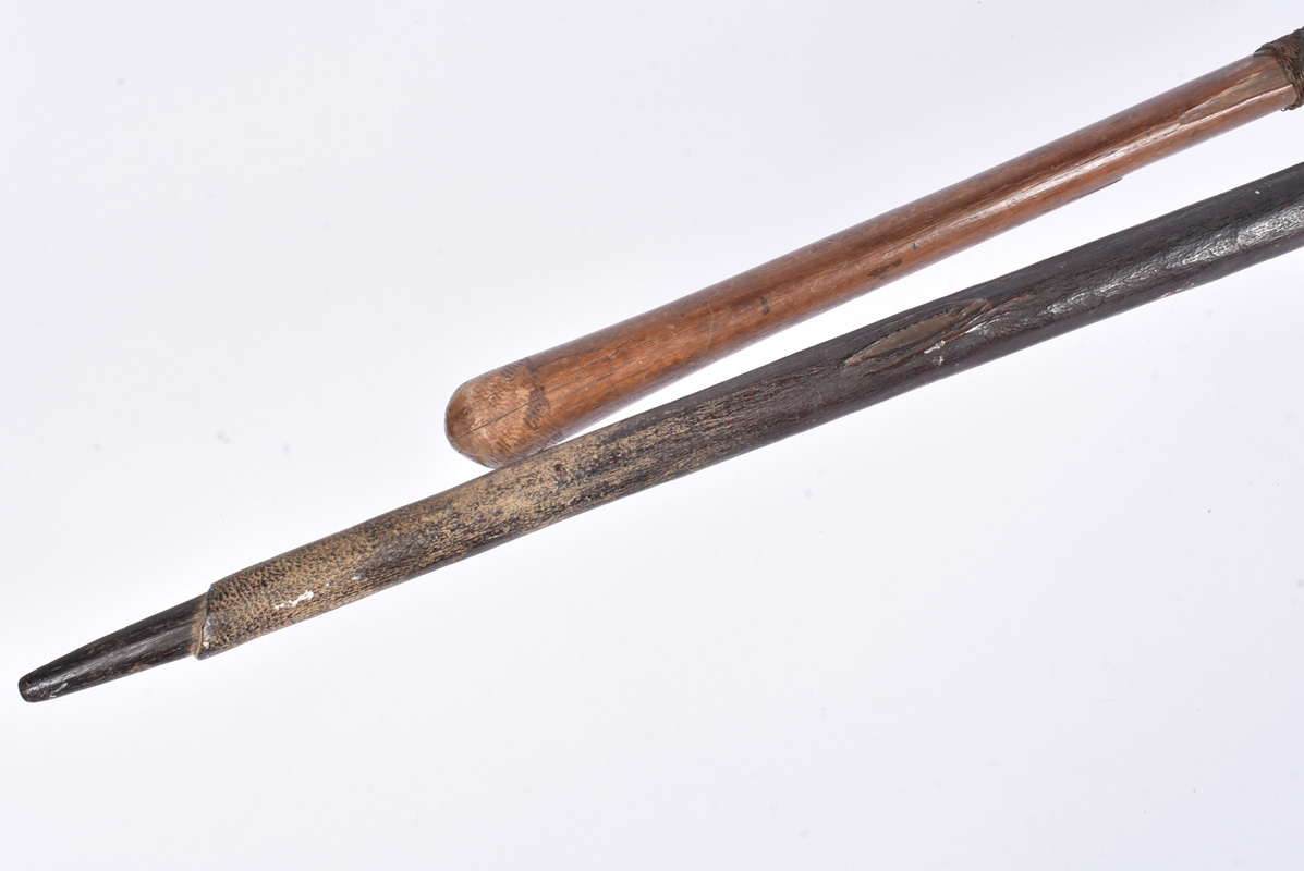 Two 19th Century Tribal spears, possibly Zulu, one with 31cm long head, with leather and wirework to - Image 5 of 5