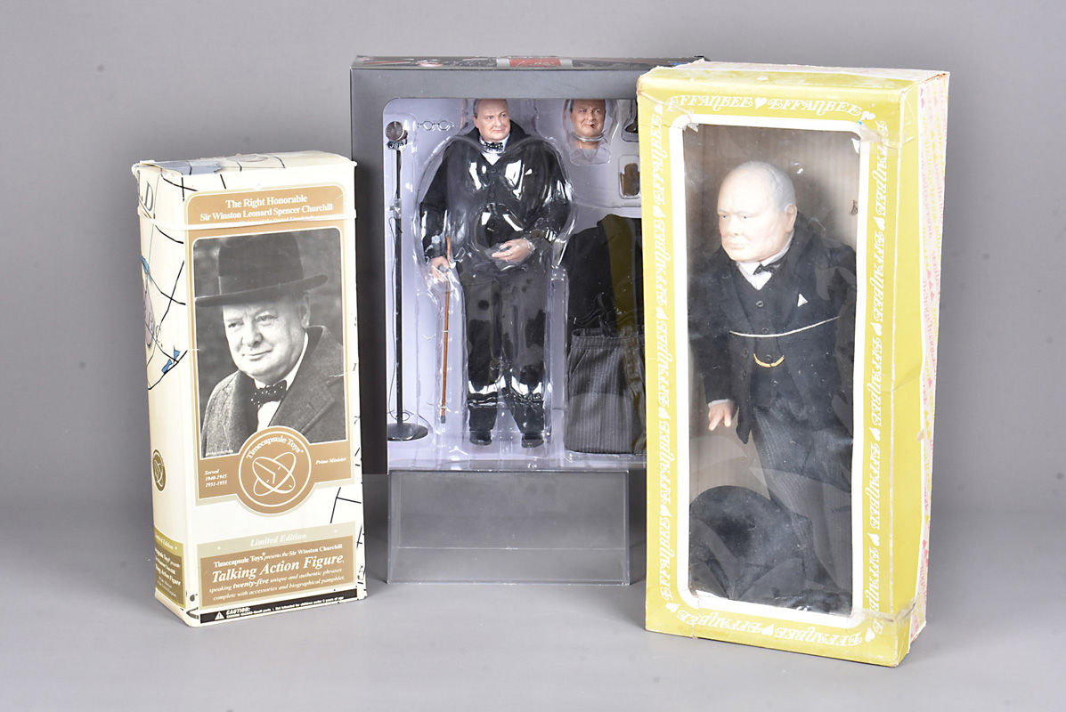 A vintage Effanbee figure of Winston Churchill, together with a Limited Edition Time capsule Toys