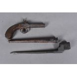 A 19th Century single shot percussion cap pistol, unnamed, with proof markings under the barrel,