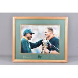 Rygbu World Cup 1995, a signed framed and glazed photograph of Nelson Mandella awarding the Webb