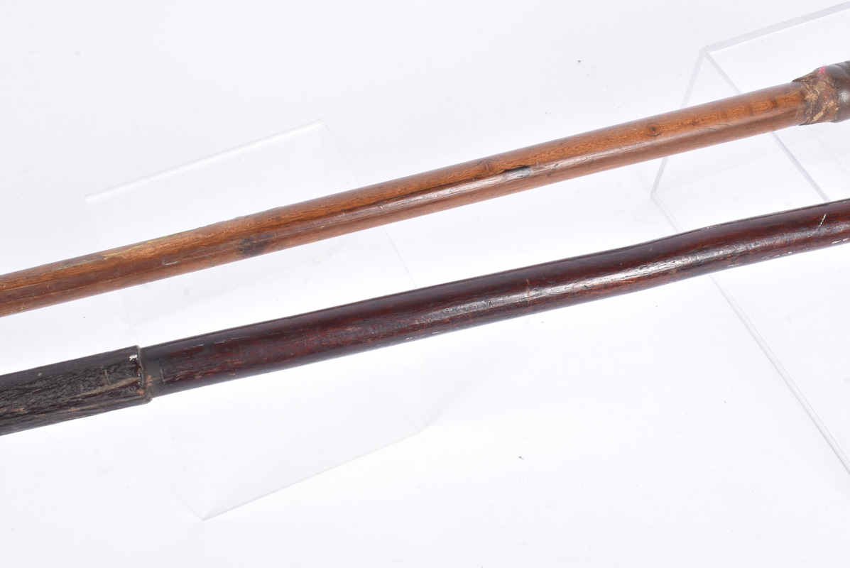 Two 19th Century Tribal spears, possibly Zulu, one with 31cm long head, with leather and wirework to - Image 4 of 5