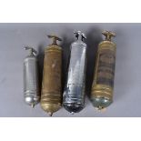 A group of six vintage hand pump fire extinguishers, to include Pyrene Type P1, Fire-Gun and