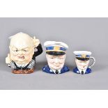 A Burleigh Ware ceramic character jug of Winston Churchill entitled 'Victory', together with two