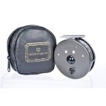 A Hardy Marquis #8/9 fishing reel, 3 1/2", complete with leatherette House of Hardy retailers bag (