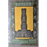 Louis Reckelbus (1864-1958), publicity poster of tower in Bruges, for Belgian Railways, 630mm x