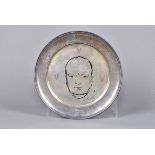 The Churchill Annigoni Plate, silver hallmarked, Birmingham 1976 by P M, with image of Churchill