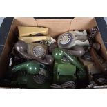 A collection of vintage plastic Rotary telephones, in various colours, grey, cream, green (parcel)