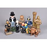 An Ezra Brooks china decanter in the form of Churchill on a podium, together with a selection of