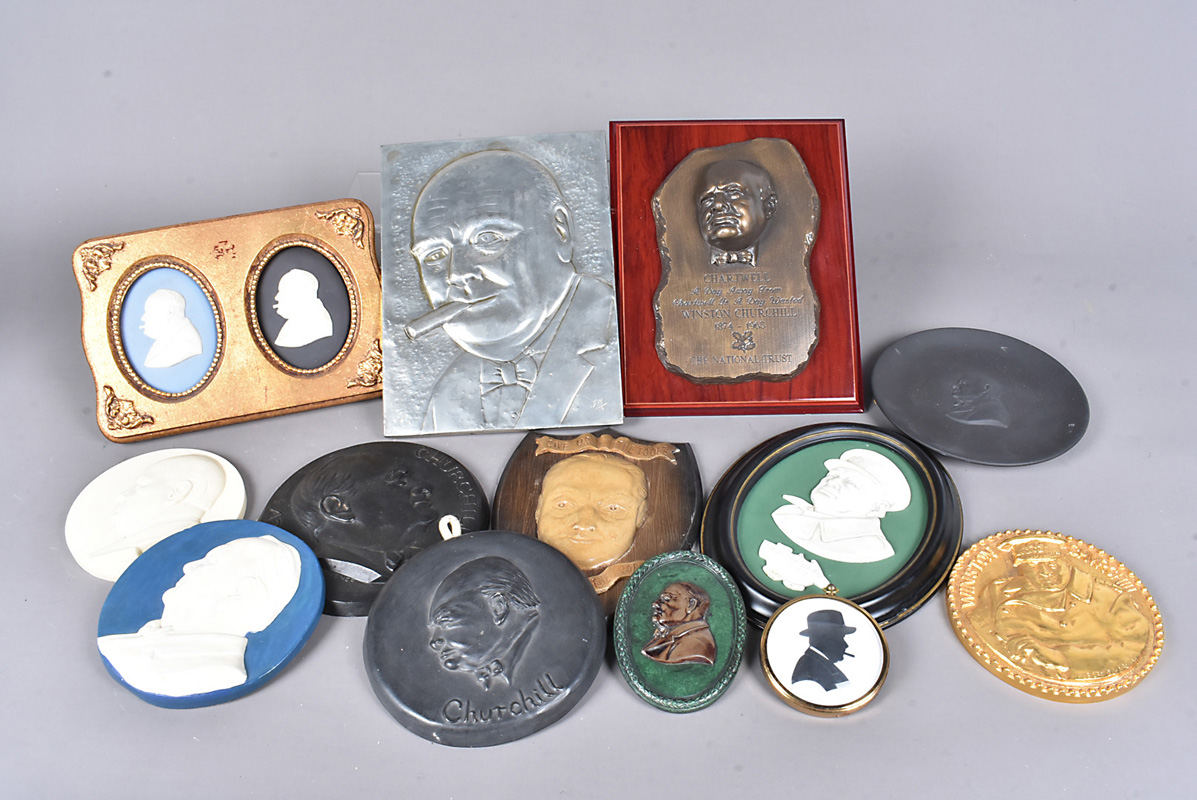 A collection of wall plaques and other items, to include a framed Wedgwood duo, a black basalt