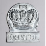 Bristol Crown Fire Office Fire Mark, 1718-1837, W6D, lead, F-G, diestamping split to base of crown