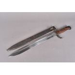 A German 98/05 High Ear Butcher bayonet, wooden grip with 36.5cm long blade, complete with steel