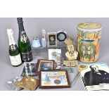 A collection of Churchill related items, to include two display bottles of Pol Roger champagne, a