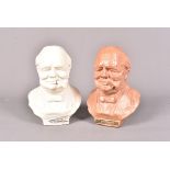 Two terracotta table lighters by Tallent, both in the form of busts of Winston Churchill, one in