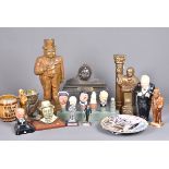 A heavy iron door stop in the form of Churchill, together with a selection of other items,