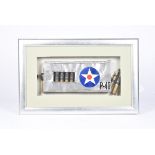 P40 Warhawk, a framed and glazed 50 cal feed tray and deactivated bullet display, the section of