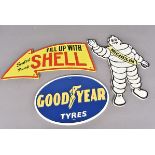 Three modern cast iron automotive signs, to include Michelin, Goodyear and Shell (3)