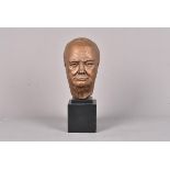 After Leo Cherne, a copyrighted bronze painted plaster study of Winston Churchill's head, with Leo