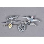 Six Royal Air Force white base metal sweetheart brooches, to include Wishbone, wings and more (
